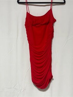 SHEIN Red Ruched Mini Slip Dress with Spaghetti Straps